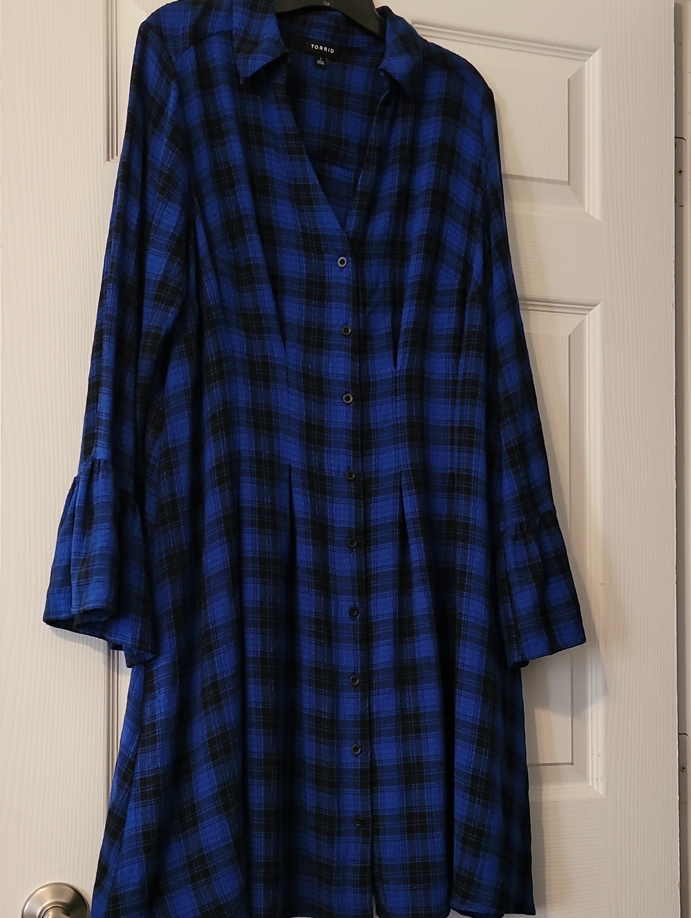 torrid Black and Blue Plaid Button-Front Long Sleeve Dress